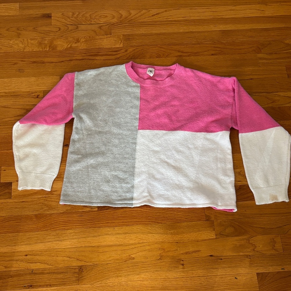 Sew In Love Colorblock Sweater - Pink, Gray, and White